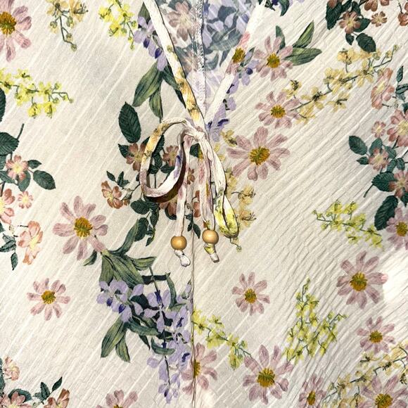 Zara Textured Cream Floral Long Sleeve Sheer Blouse Size Small - Picture 6 of 16